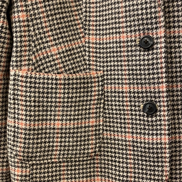 Vintage L.L. Bean Wool Women's Blazer Black Pink Cream Houndstooth Size L - Picture 3 of 8